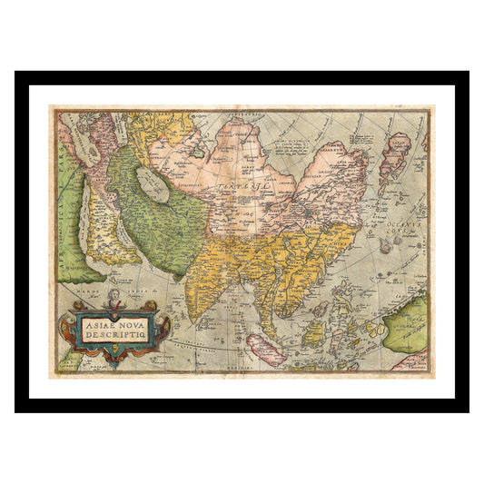 Antique map of Asia from 1570 - art print. Vintage poster from the old maps of Asia collection