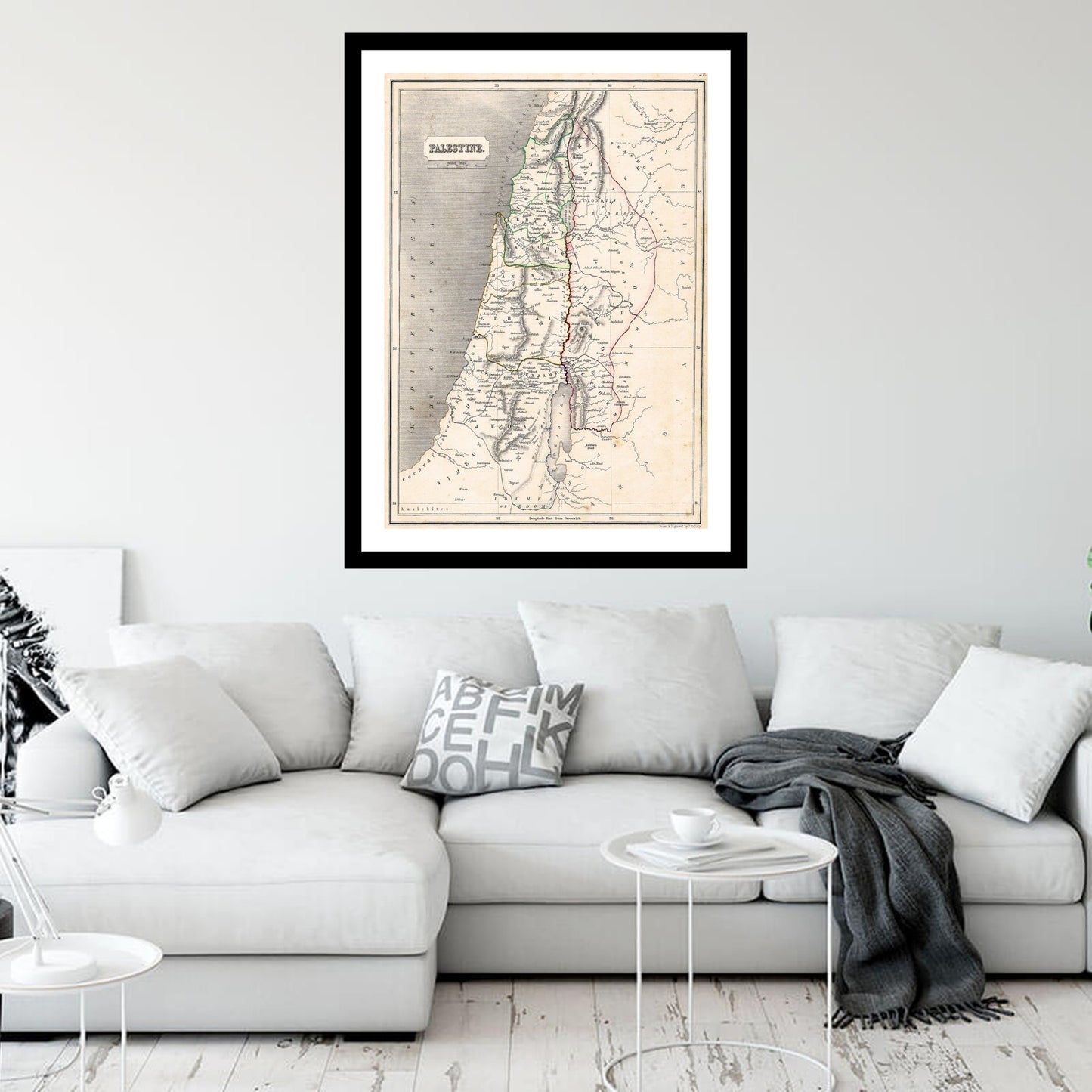 Antique map of Palestine Israel from 1845 - art print. Vintage poster from the old maps of Asia collection