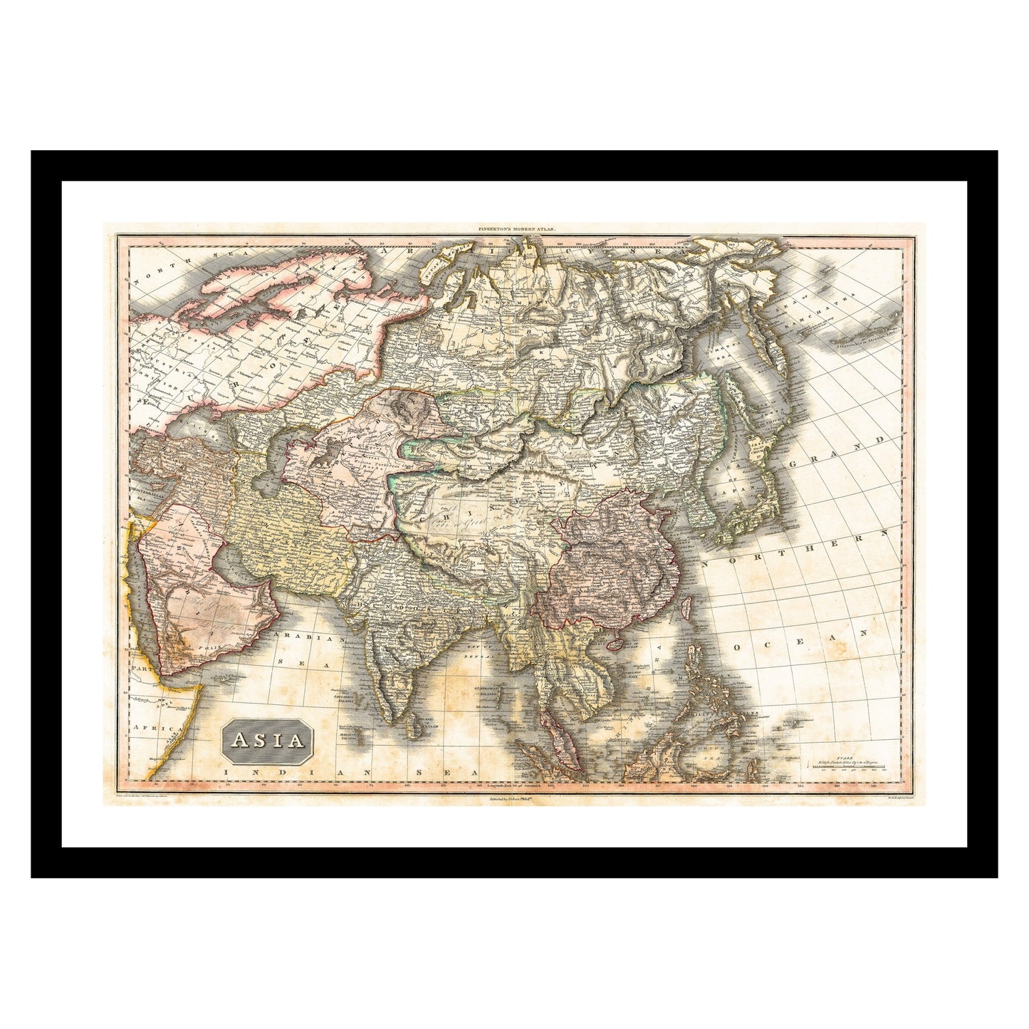 Antique map of Asia from 1818 - art print. Vintage poster from the old maps of Asia collection