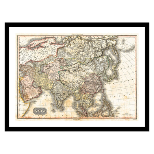 Antique map of Asia from 1818 - art print. Vintage poster from the old maps of Asia collection