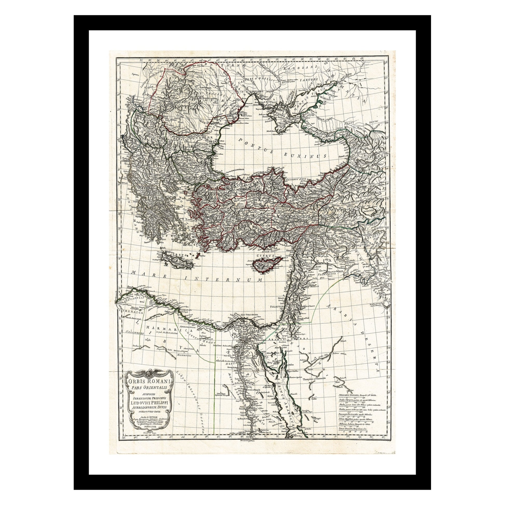 Antique map of Roman Empire from 1782 - art print. Vintage poster from the old maps of Asia collection