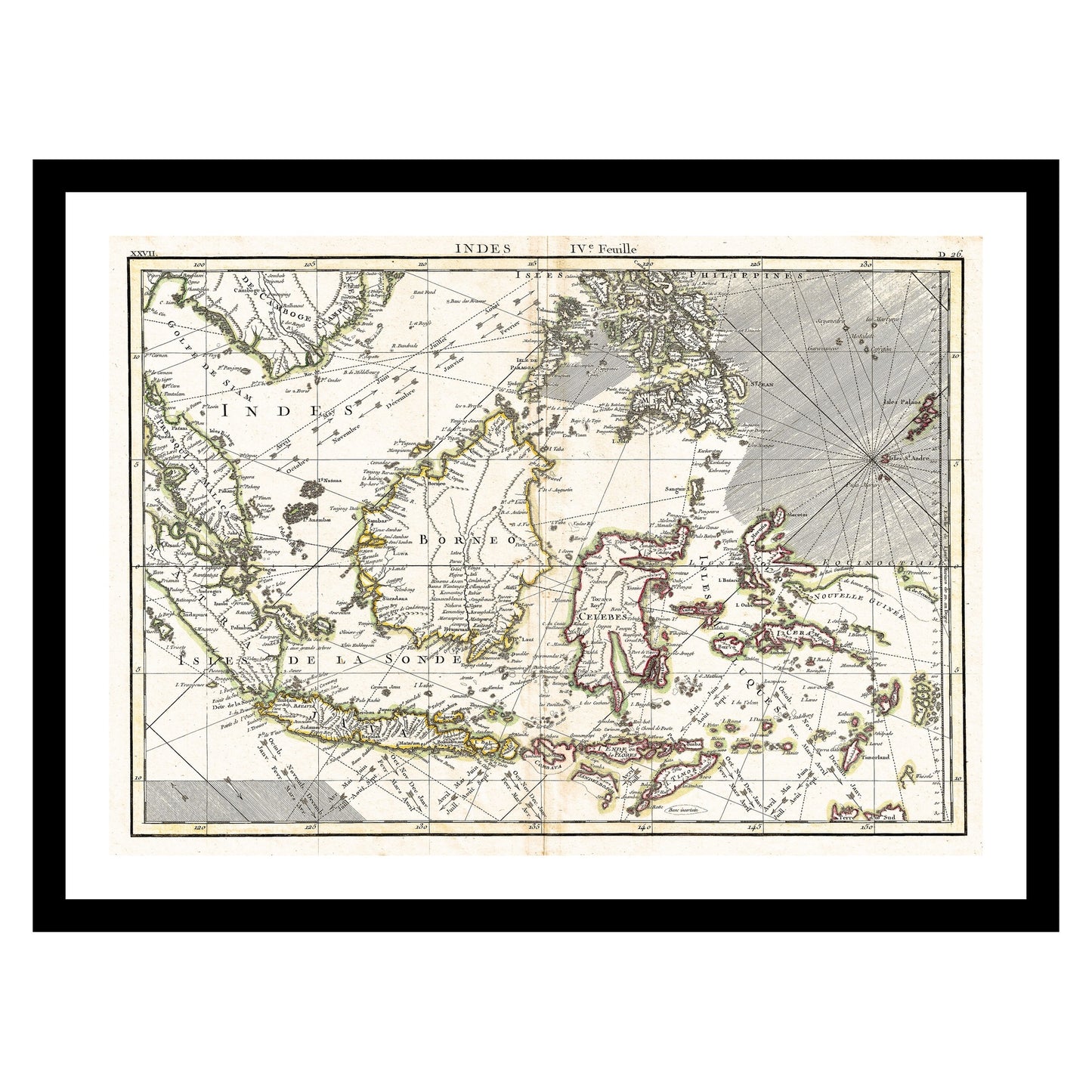 Antique map of Java Sumatra Borneo Indonesia from 1770 - art print. Vintage poster from the old maps of Asia collection