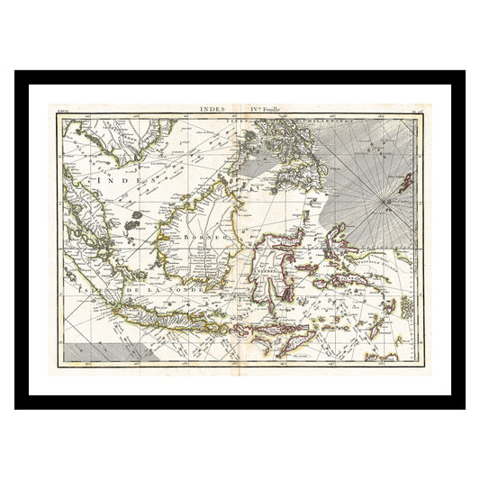 Antique map of Java Sumatra Borneo from 1770 - art print. Vintage poster from the old maps of Indonesia collection