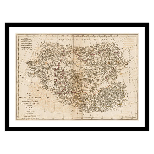 Antique map of Tibet from 1786 - art print. Vintage poster from the old maps of Asia collection