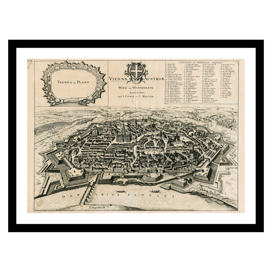 Antique map of Vienna from 1721 - art print. Vintage poster from the old maps of Austria collection