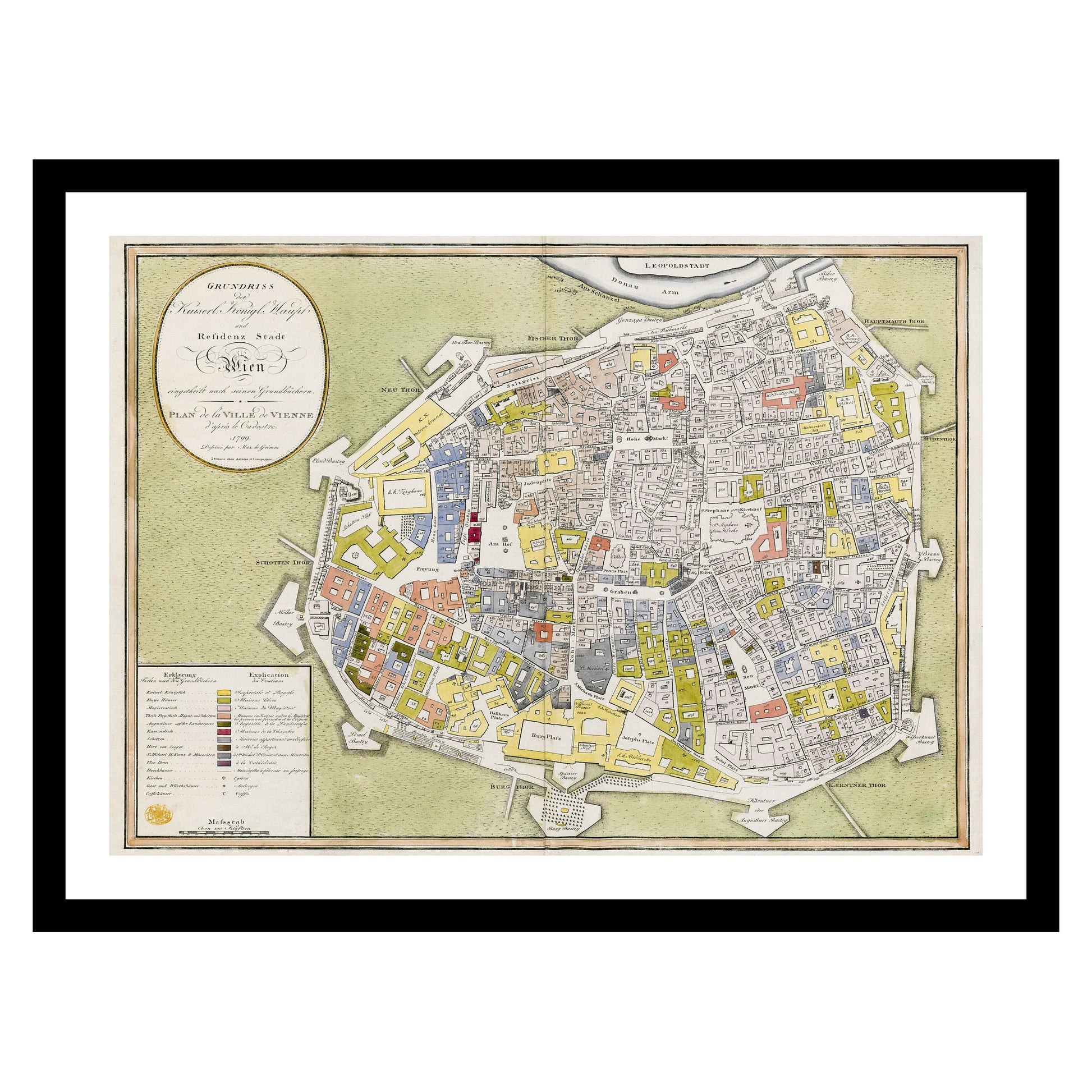 Antique map of Vienna from 1799 - art print. Vintage poster from the old maps of Austria collection