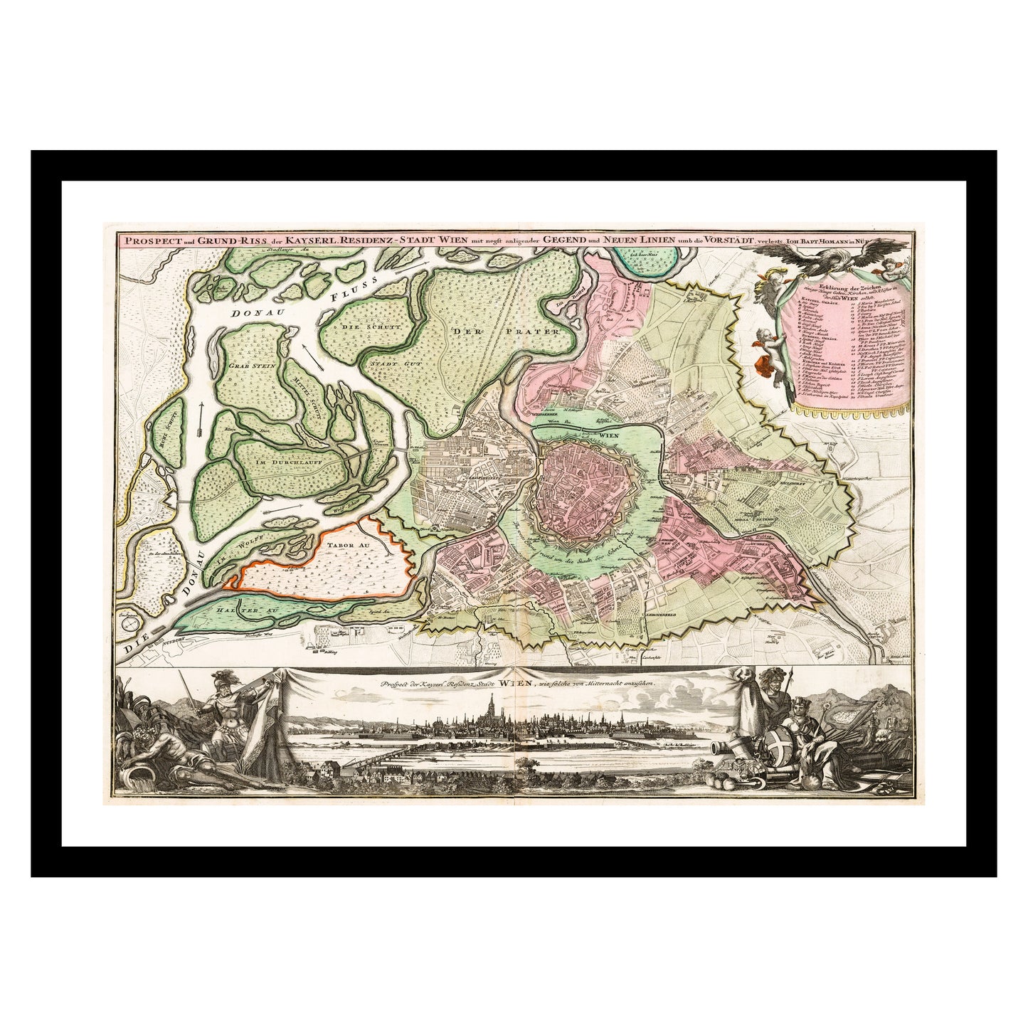 Antique map of Vienna from 1716 - art print. Vintage poster from the old maps of Austria collection