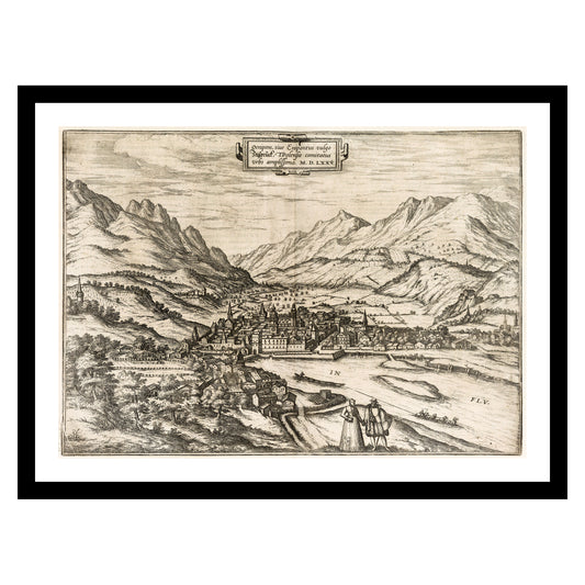 Antique map of Innsbruck from 1575 - art print. Vintage poster from the old maps of Austria collection