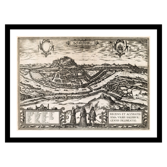 Antique map of Salzburg from 1581 - art print. Vintage poster from the old maps of Austria collection