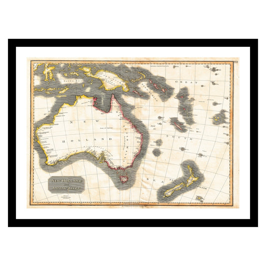 Antique map of Australia New Zealand from 1814 - art print. Vintage poster from the old maps of Australia collection