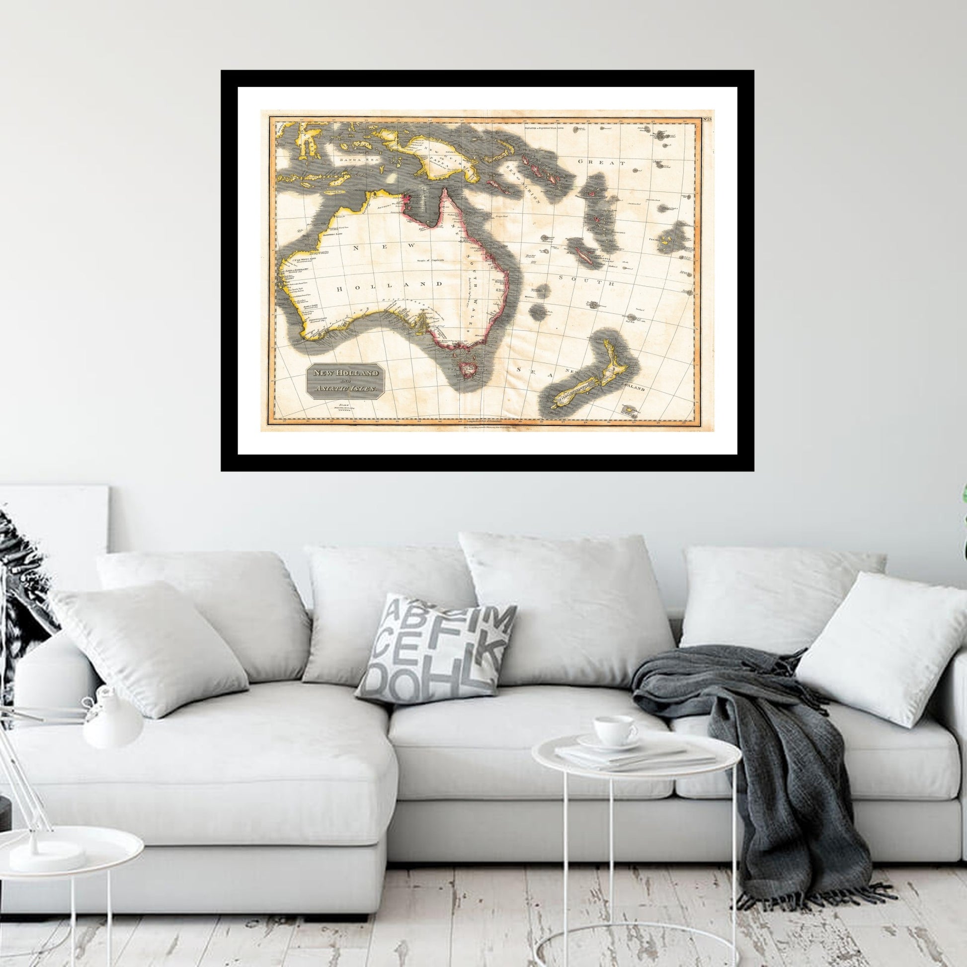 Antique map of Australia New Zealand from 1814 - art print. Vintage poster from the old maps of Australia collection