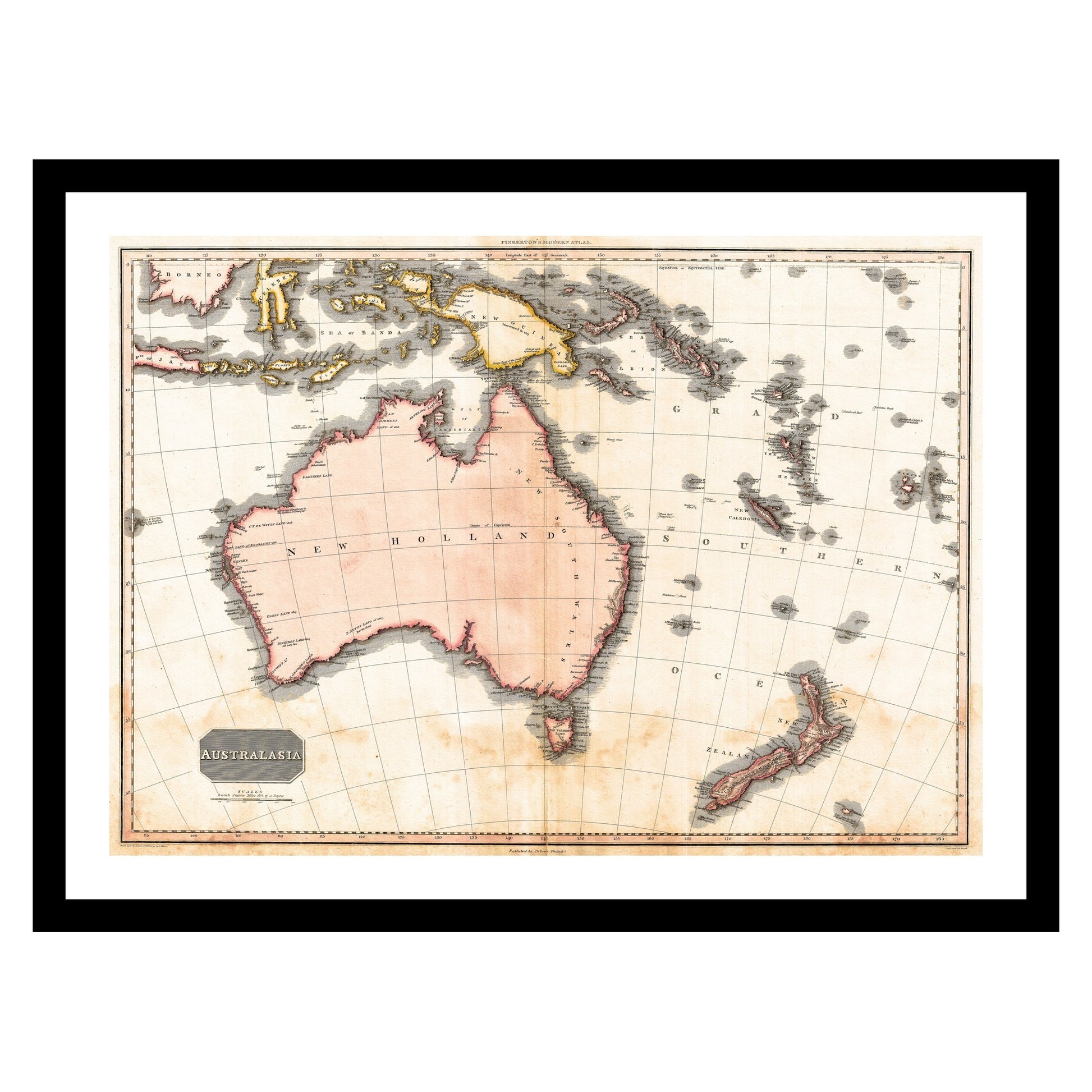 Antique map of Australia New Zealand from 1818 - art print. Vintage poster from the old maps of Australia collection