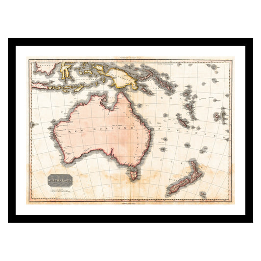 Antique map of Australia New Zealand from 1818 - art print. Vintage poster from the old maps of Australia collection