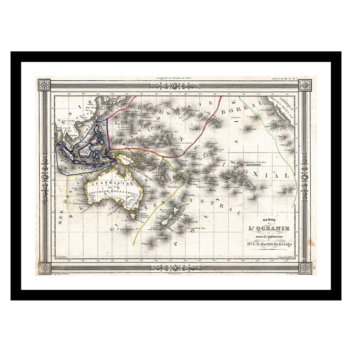 Antique map of Australia Polynesia from 1852 - art print. Vintage poster from the old maps of Australia collection