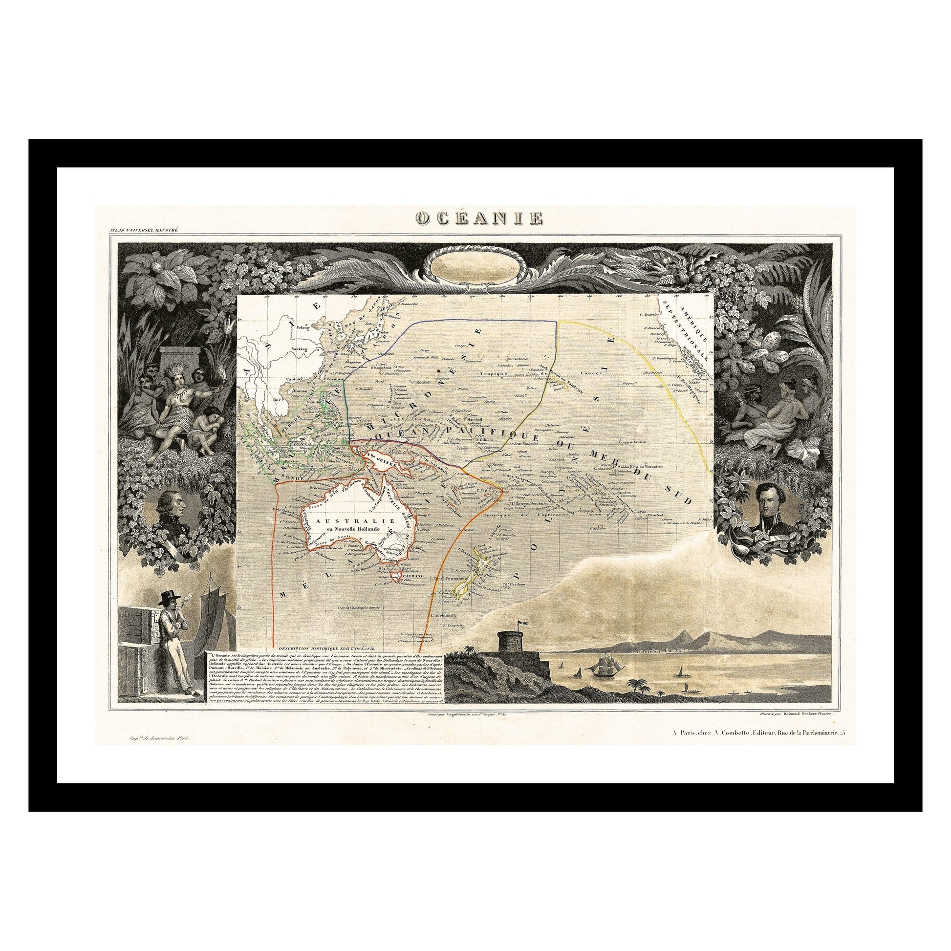 Antique map of Australia Polynesia from 1852 - art print. Vintage poster from the old maps of Australia collection