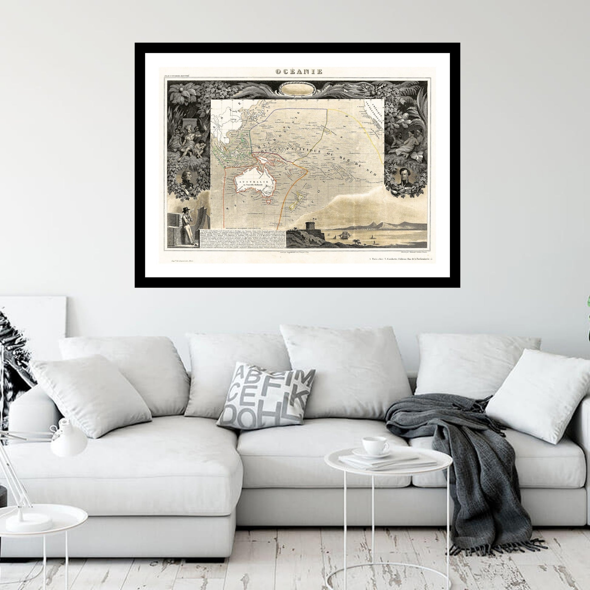 Antique map of Australia Polynesia from 1852 - art print. Vintage poster from the old maps of Australia collection