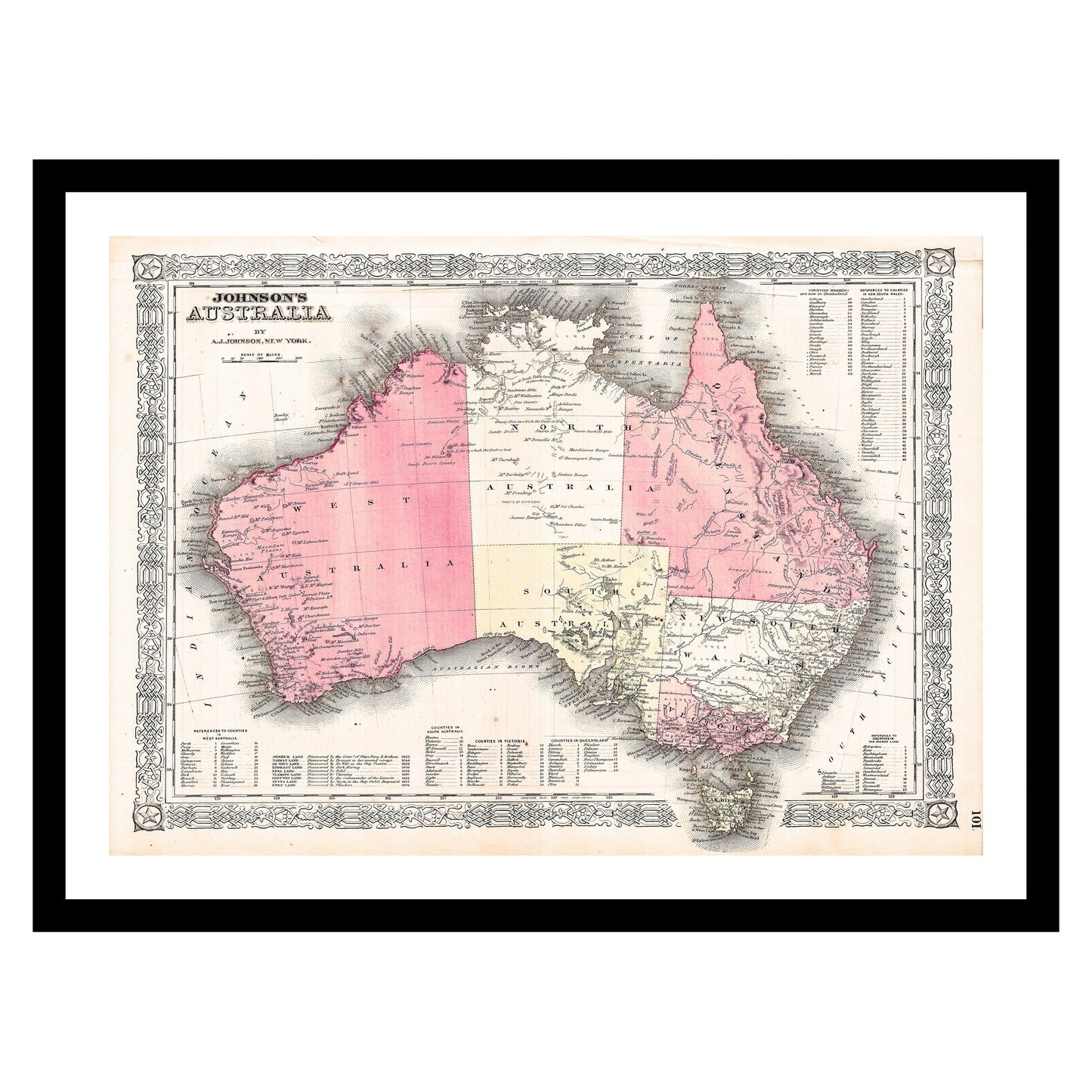 Antique map of Australia from 1865 - art print. Vintage poster from the old maps of Australia collection