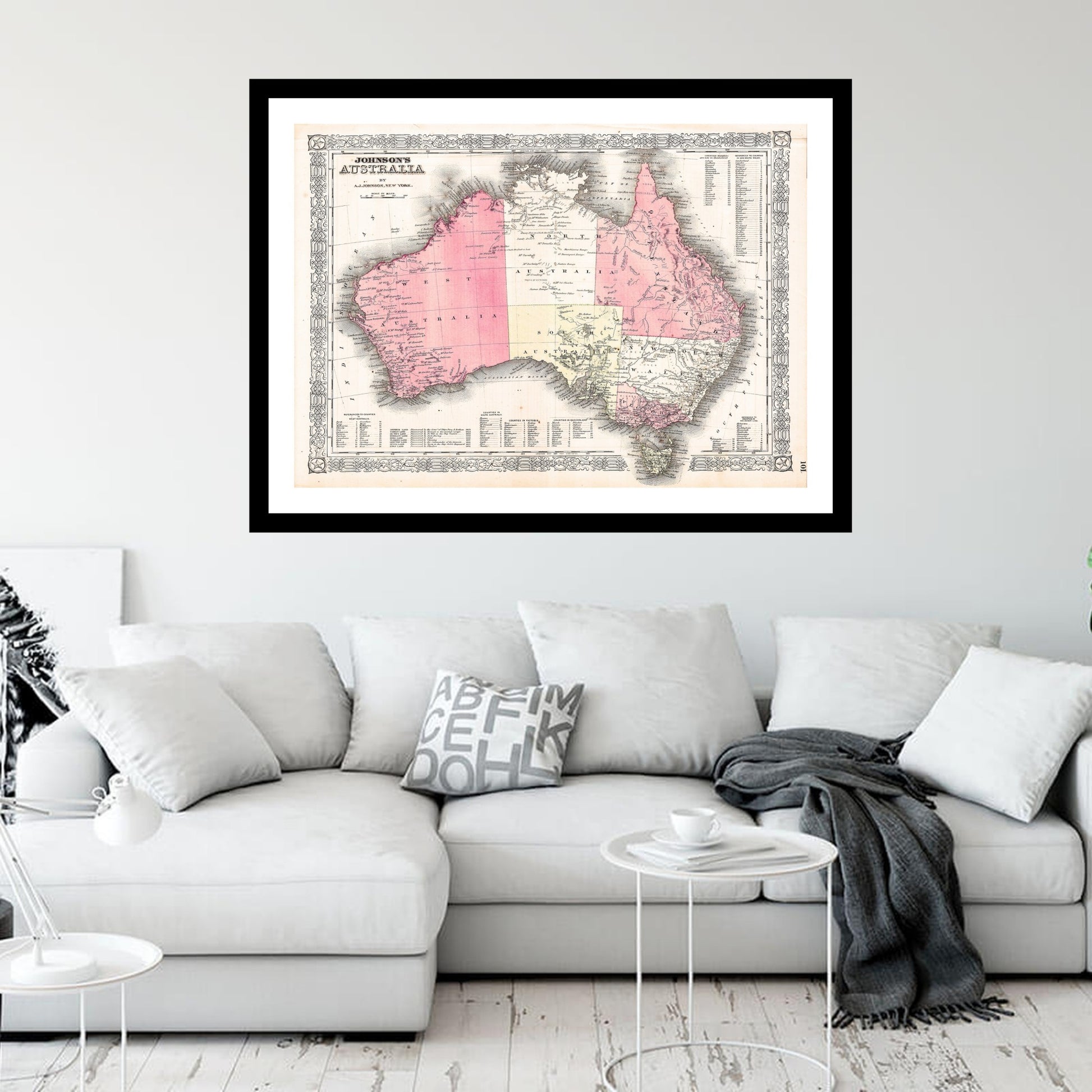 Antique map of Australia from 1865 - art print. Vintage poster from the old maps of Australia collection