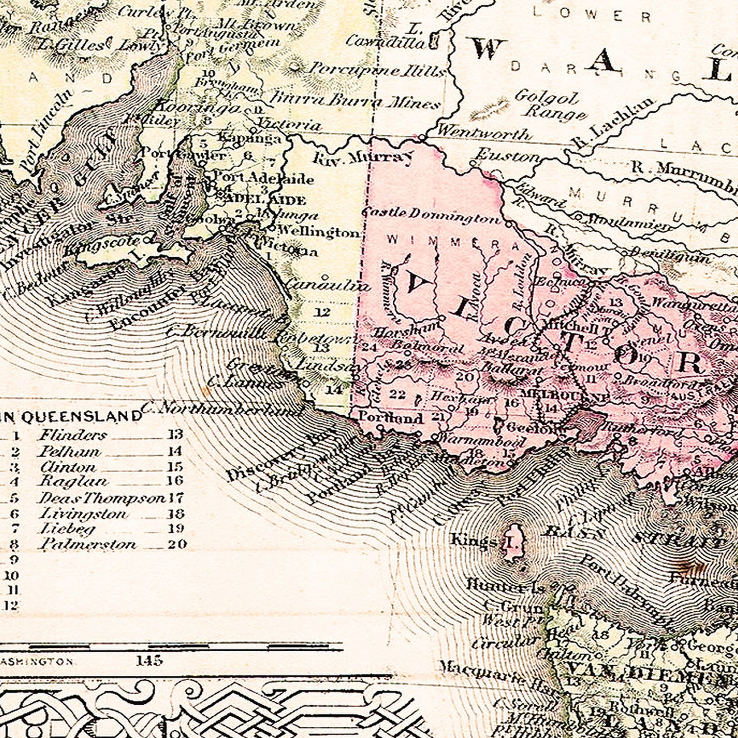 Australia 1865 - Old Antique Map - Art Print