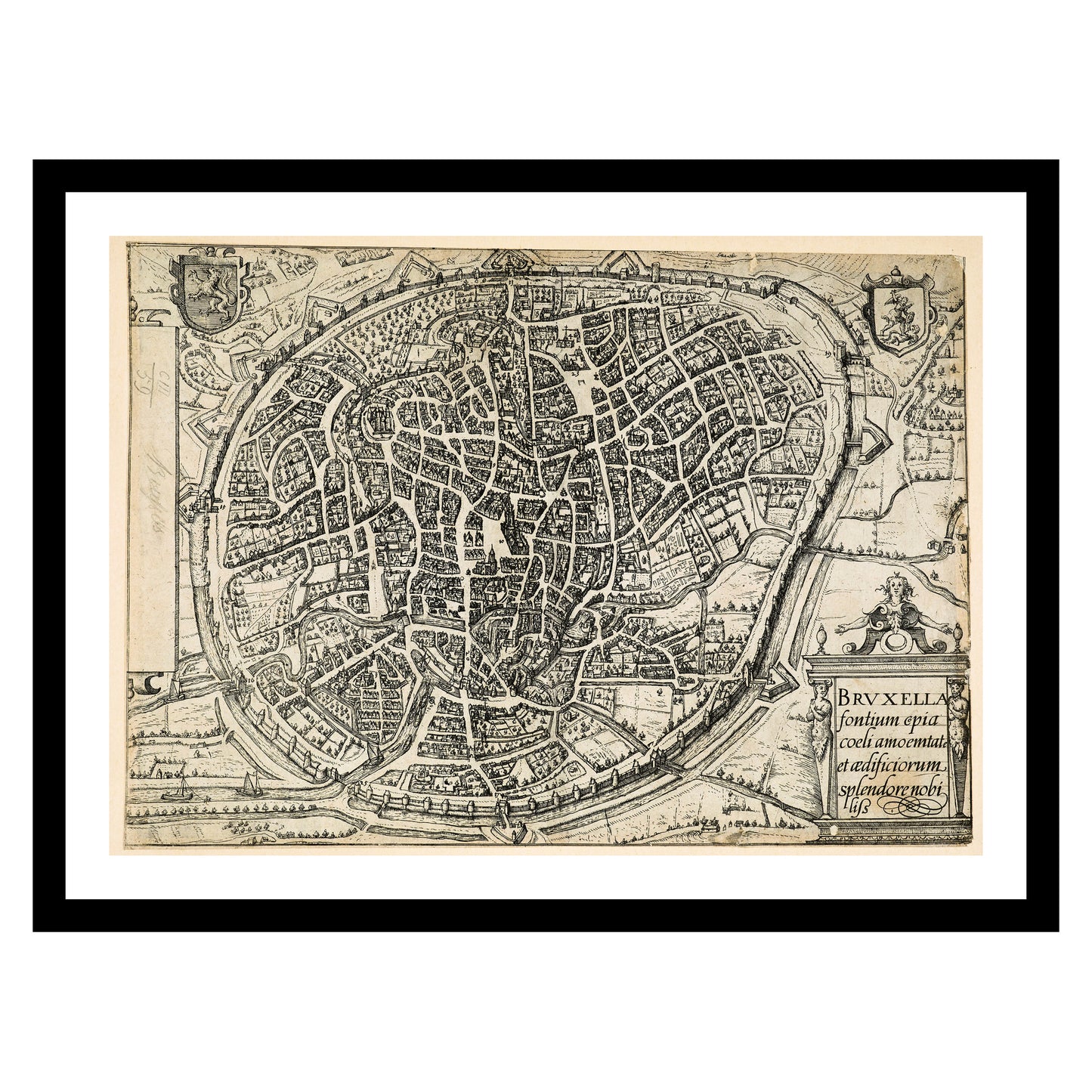 Antique map of Brussels from 1609 - art print. Vintage poster from the old maps of Belgium collection