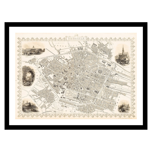 Antique map of Brussels from 1851 - art print. Vintage poster from the old maps of Belgium collection