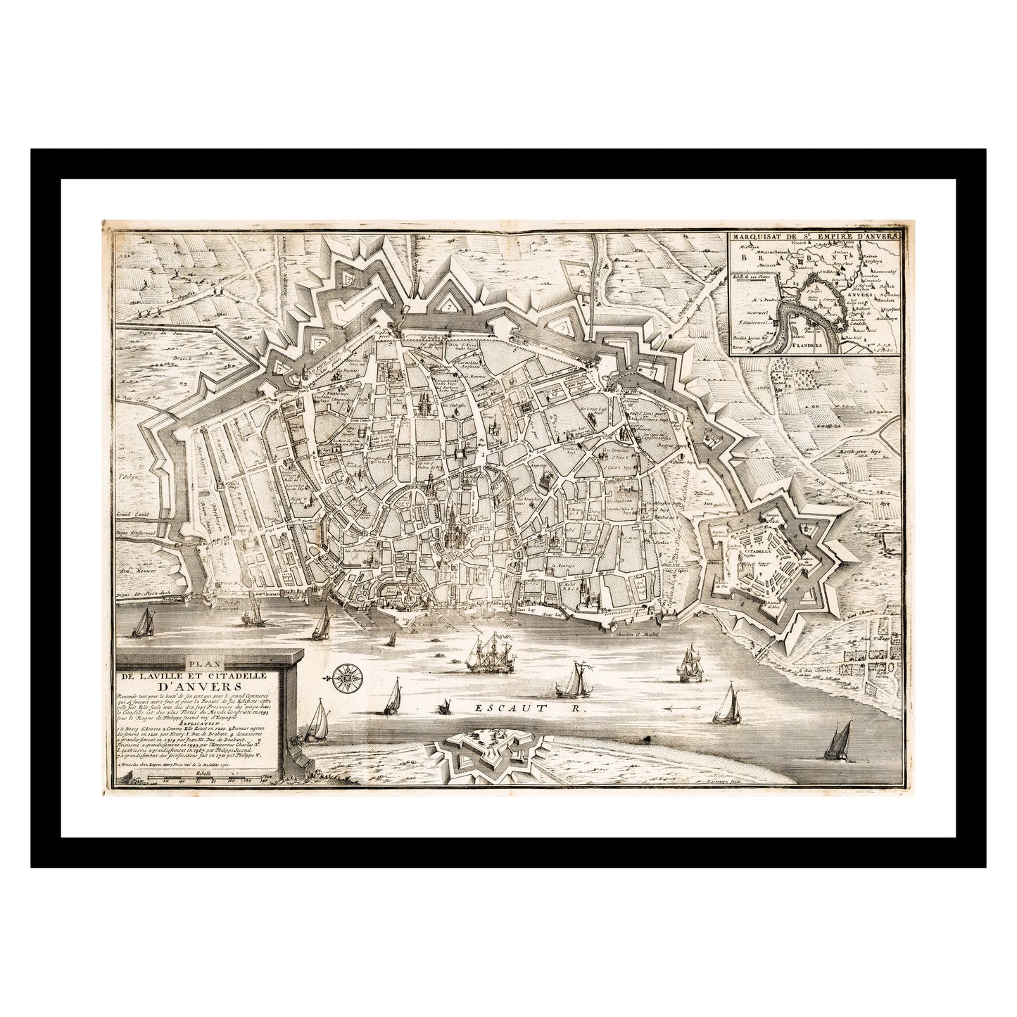 Antique map of Antwerp from 1711 - art print. Vintage poster from the old maps of Belgium collection