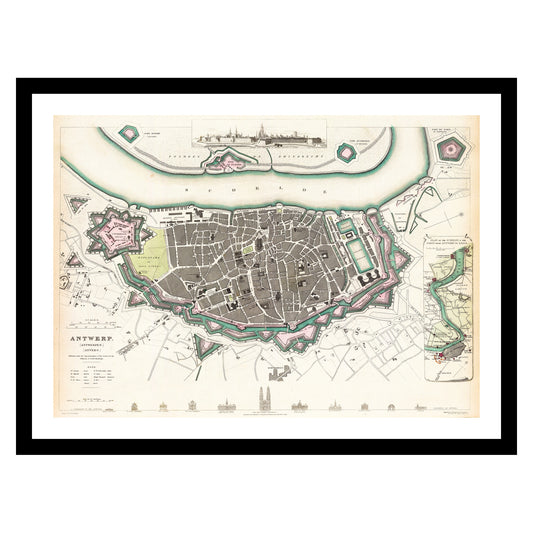 Antique map of Antwerp from 1832 - art print. Vintage poster from the old maps of Belgium collection