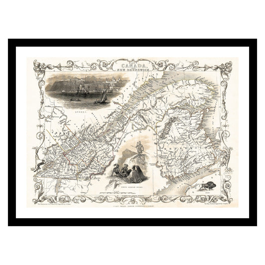 Antique map of New Brunswick from 1850 - art print. Vintage poster from the old maps of Canada collection