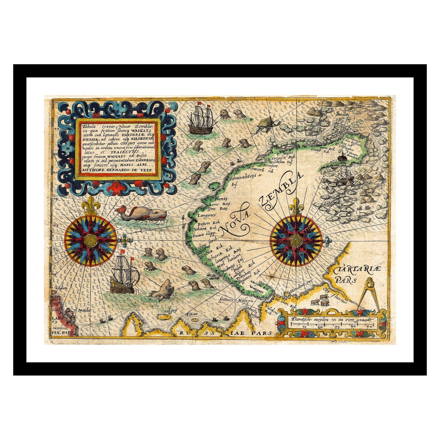 Antique map of Nova Zembla from 1601 - art print. Vintage poster from the old maps of Canada collection