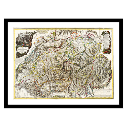 Antique map of Switzerland from 1799 - art print. Vintage poster from the old maps of Switzerland collection