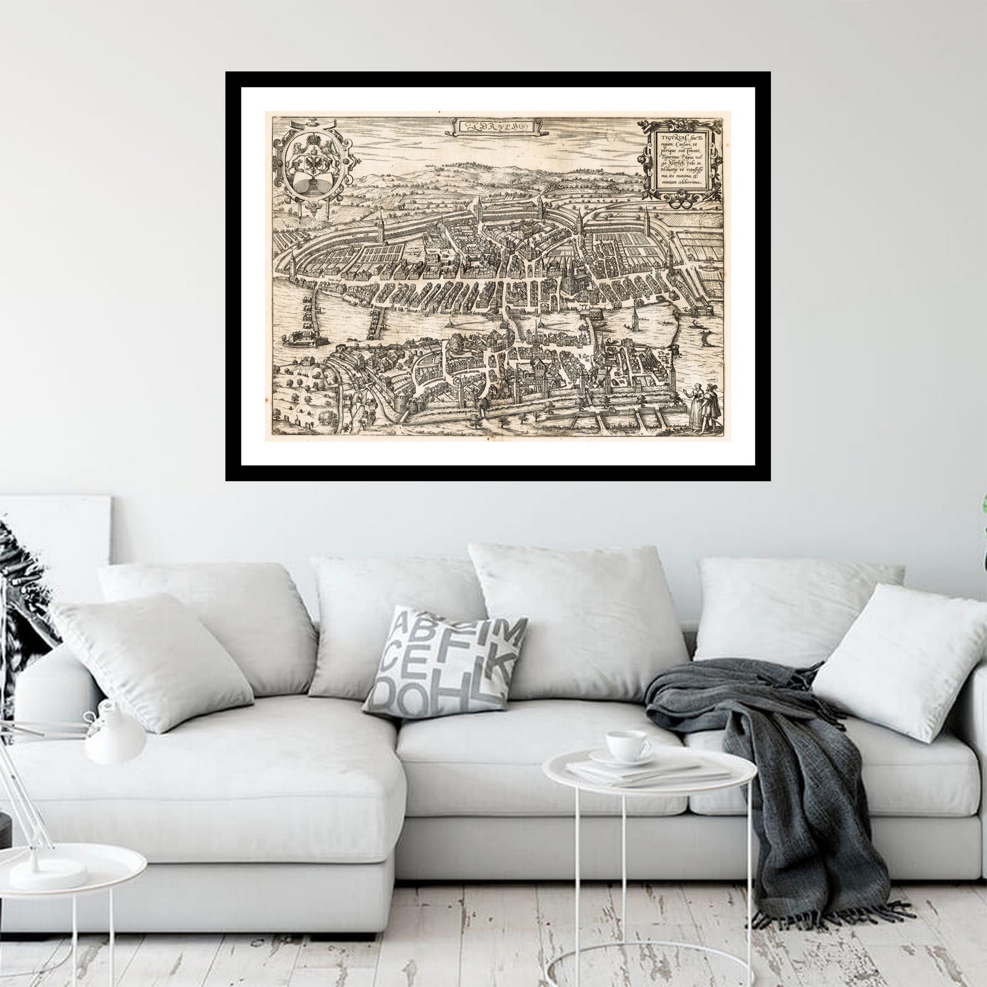 Antique map of Zurich from 1581 - art print. Vintage poster from the old maps of Switzerland collection