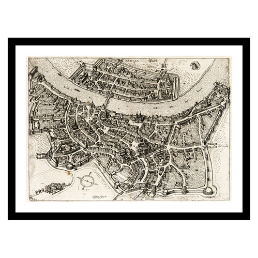 Antique map of Basel from 1645 - art print. Vintage poster from the old maps of Switzerland collection