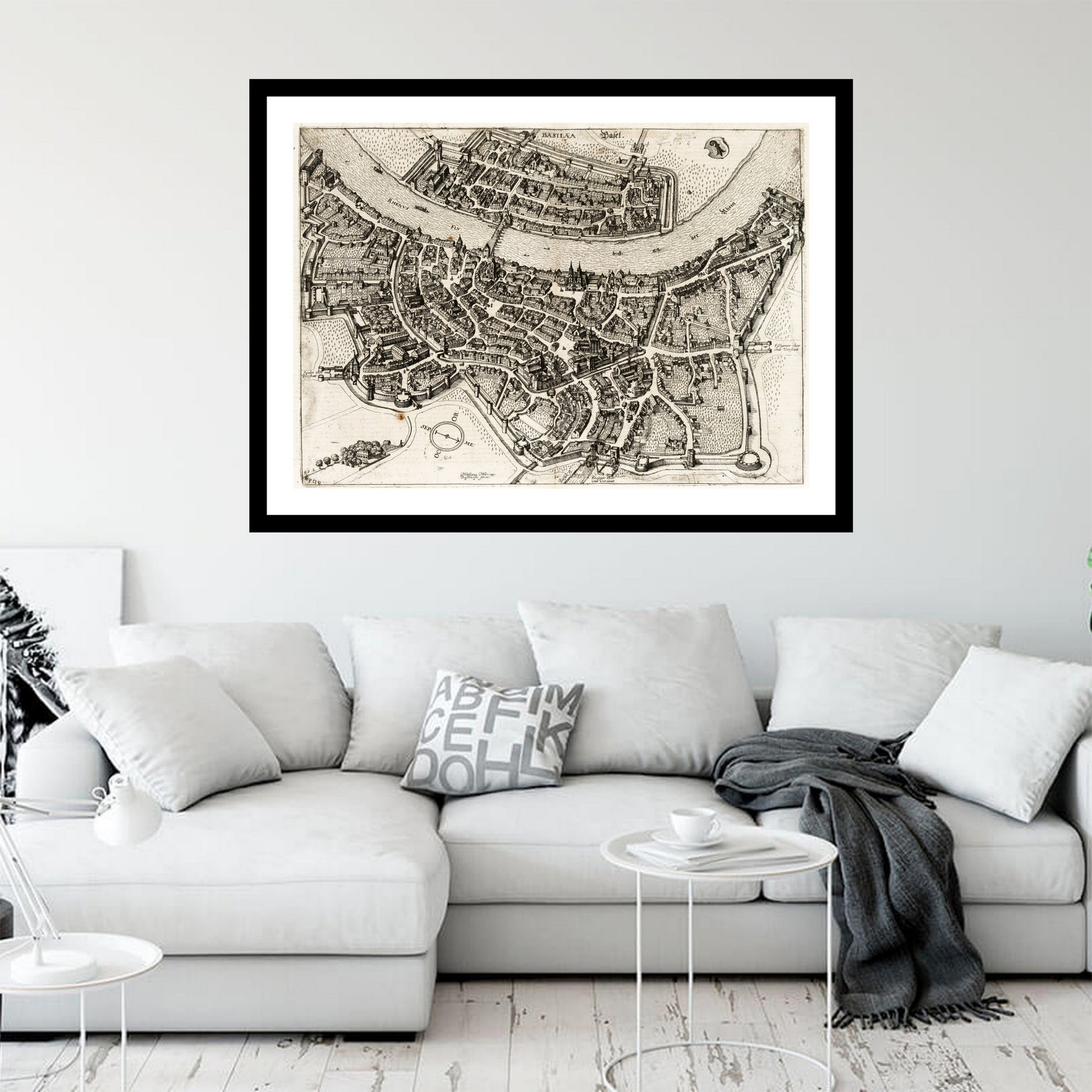 Antique map of Basel from 1645 - art print. Vintage poster from the old maps of Switzerland collection