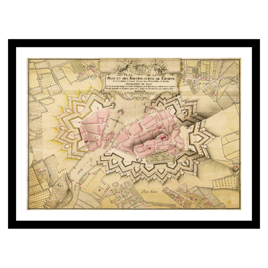 Antique map of Geneva from 1735 - art print. Vintage poster from the old maps of Switzerland collection