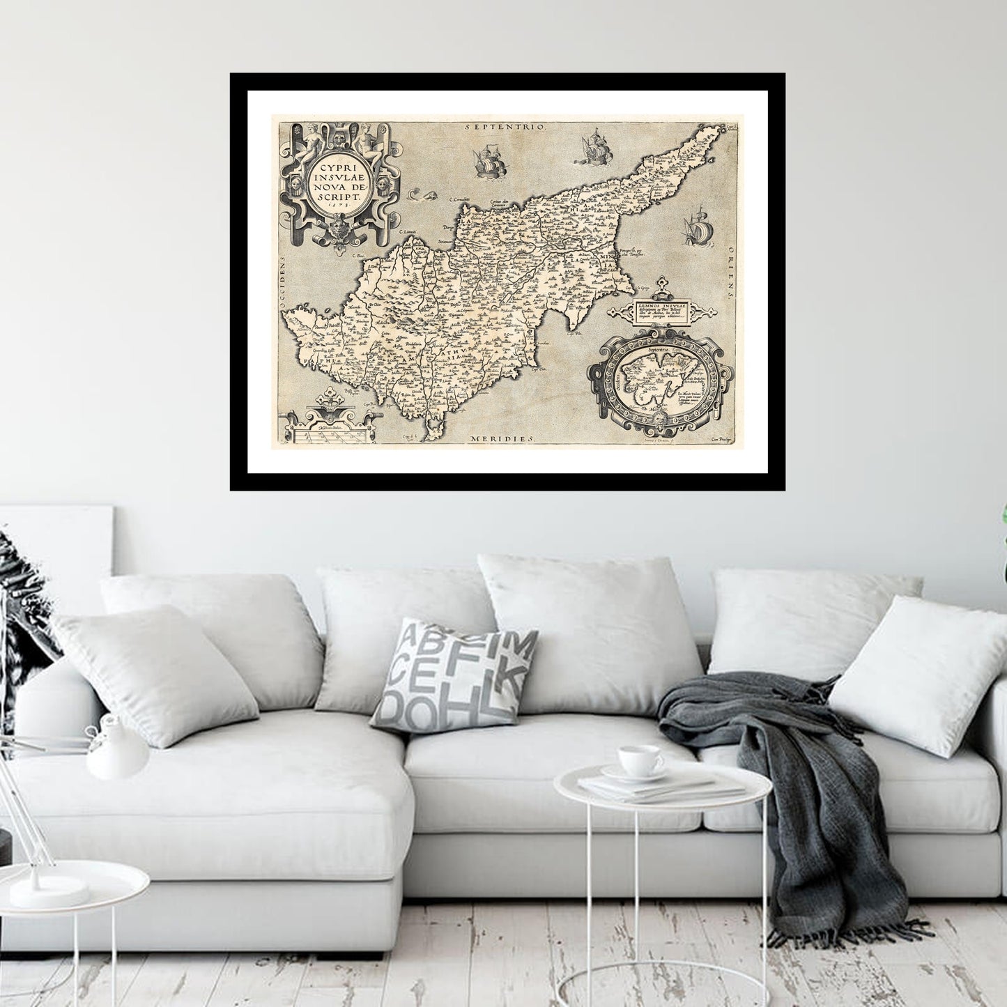 Antique map of Cyprus from 1573 - art print. Vintage poster from the old maps of Cyprus collection