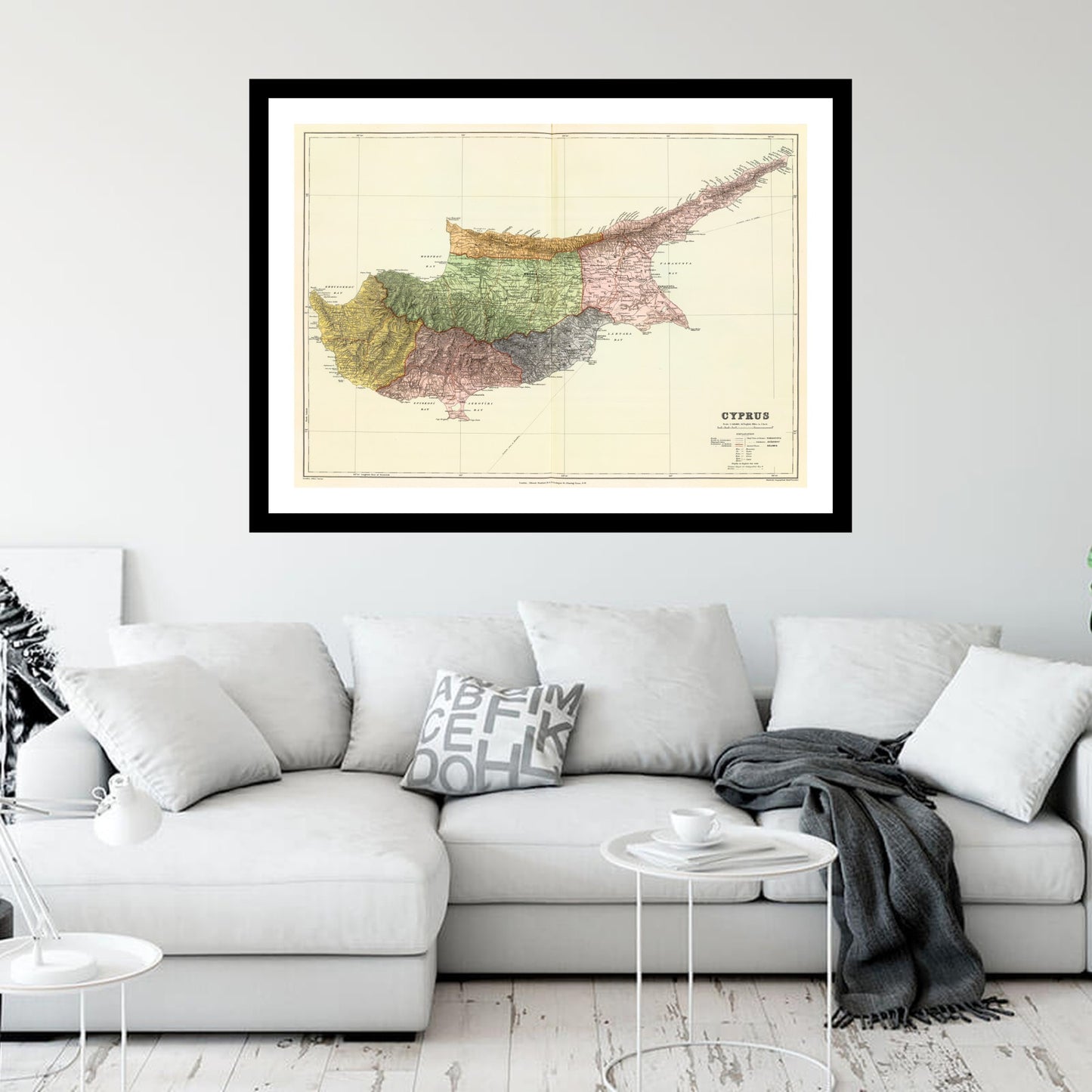 Antique map of Cyprus from 1901 - art print. Vintage poster from the old maps of Cyprus collection