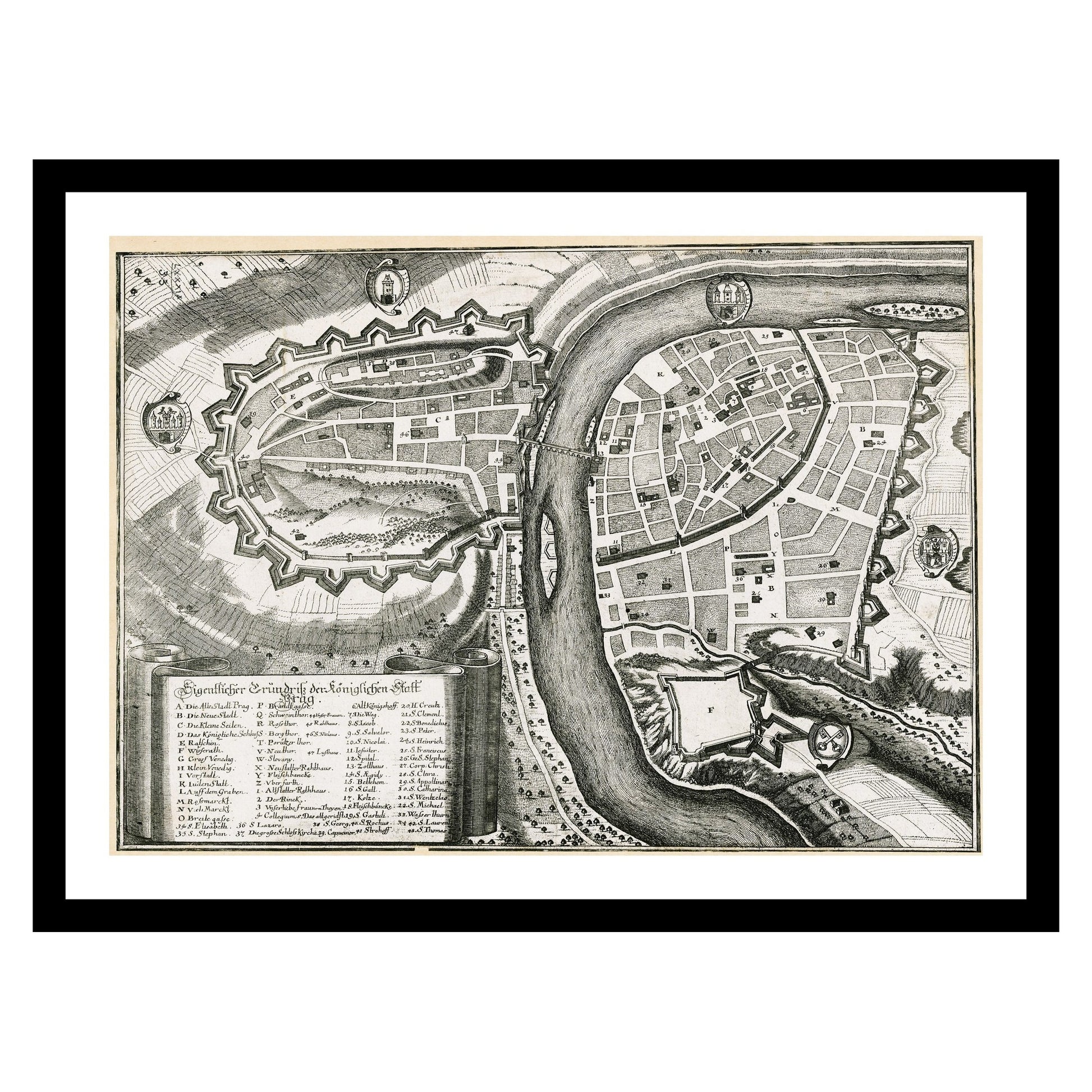 Antique map of Prague from 1712 - art print. Vintage poster from the old maps of Czechia collection