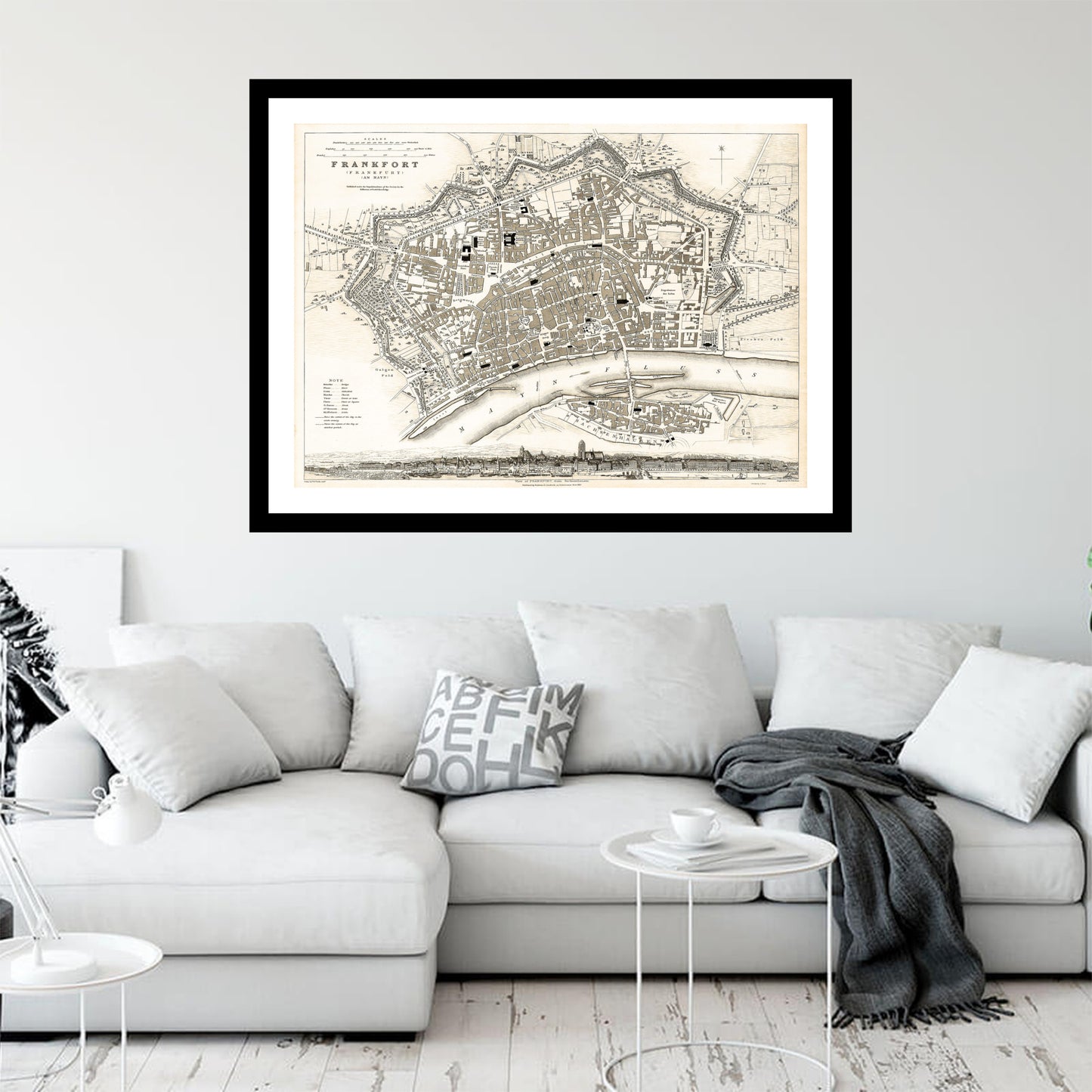 Antique map of Frankfurt am Main from 1837 - art print. Vintage poster from the old maps of Germany collection