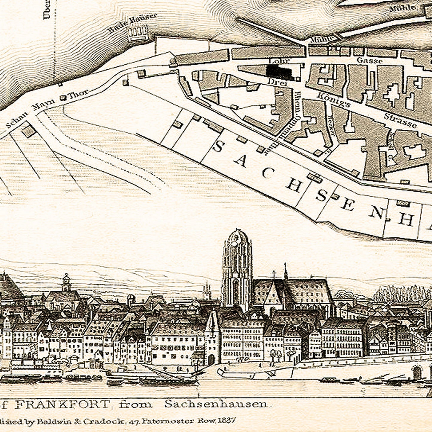 Frankfurt am Main Germany 1837 - Old Antique Map - Art Print