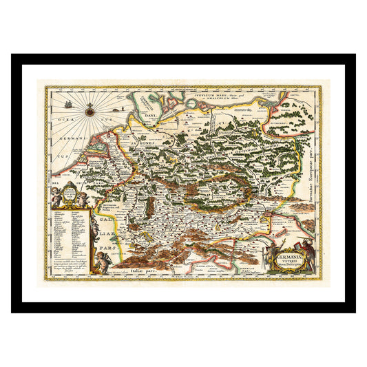 Antique map of Germany from 1657 - art print. Vintage poster from the old maps of Germany collection