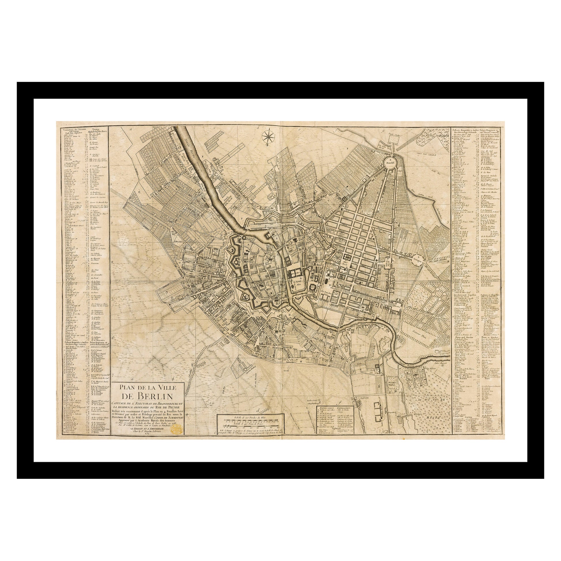 Antique map of Berlin from 1757 - art print. Vintage poster from the old maps of Germany collection