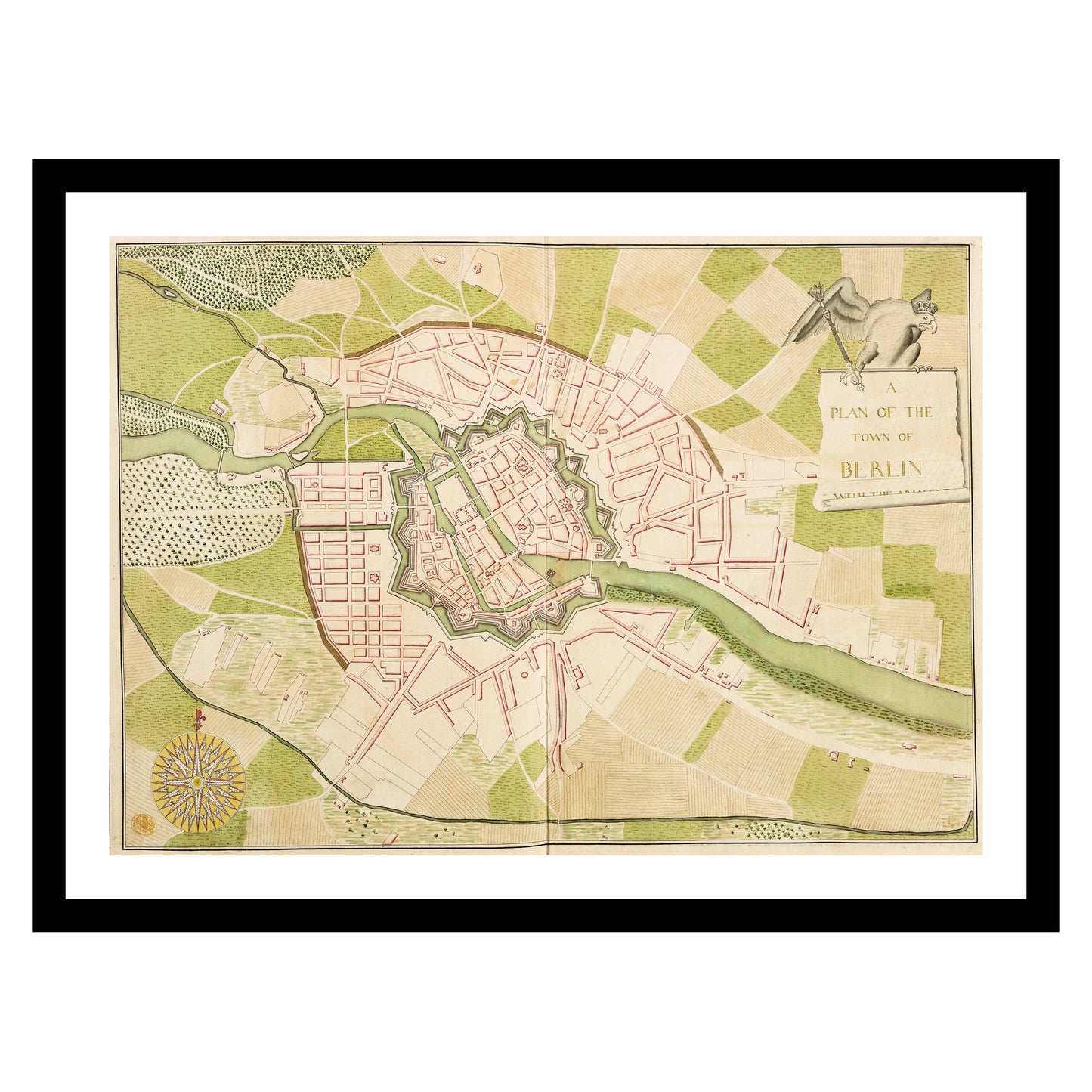 Antique map of Berlin from 1740 - art print. Vintage poster from the old maps of Germany collection