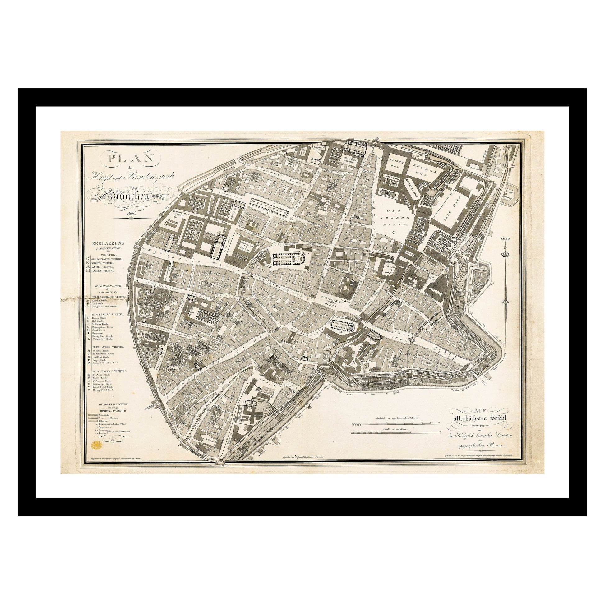 Antique map of Munich from 1806 - art print. Vintage poster from the old maps of Germany collection