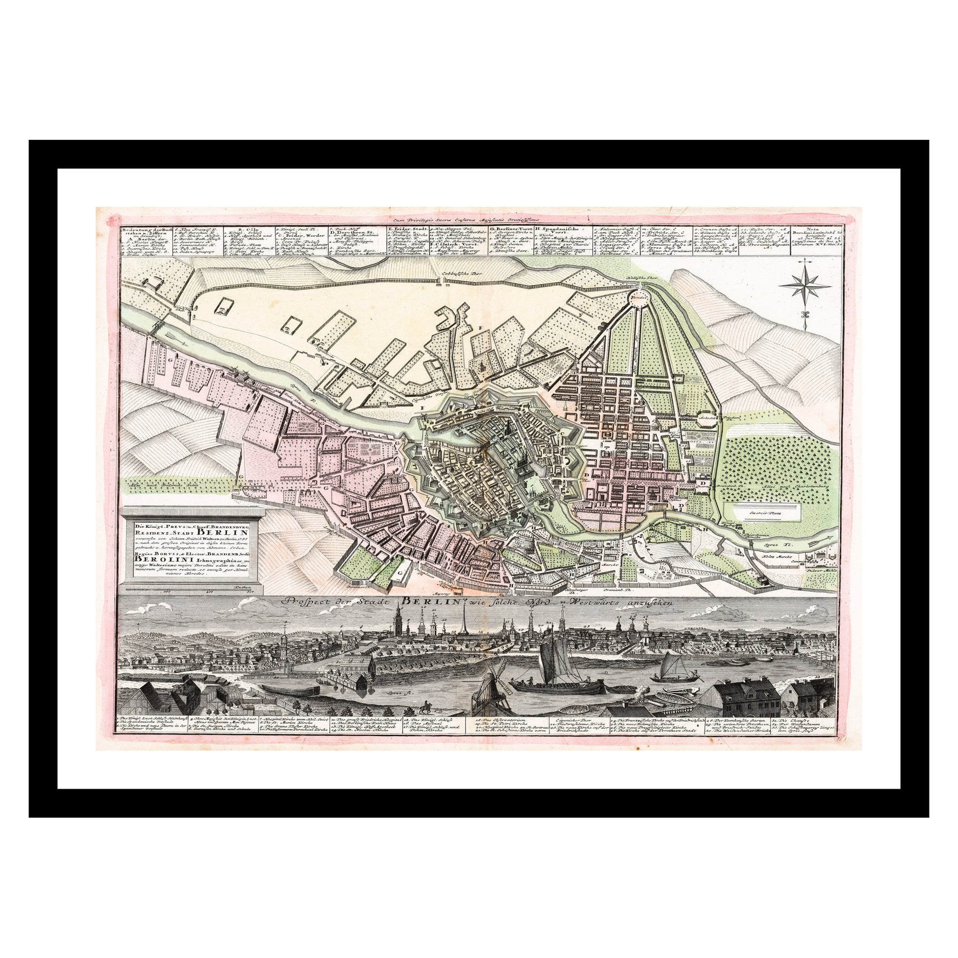 Antique map of Berlin from 1716 - art print. Vintage poster from the old maps of Germany collection