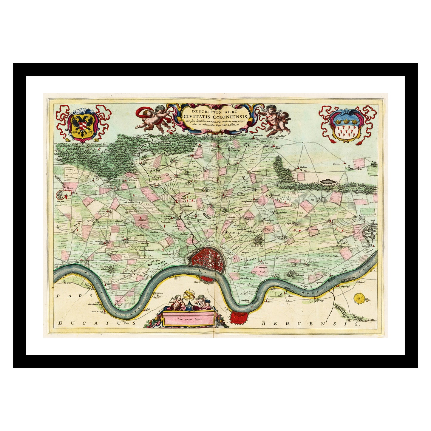 Antique map of Cologne from 1665 - art print. Vintage poster from the old maps of Germany collection