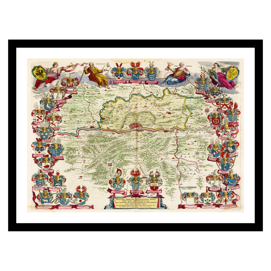 Antique map of Frankfurt am Main from 1665 - art print. Vintage poster from the old maps of Germany collection