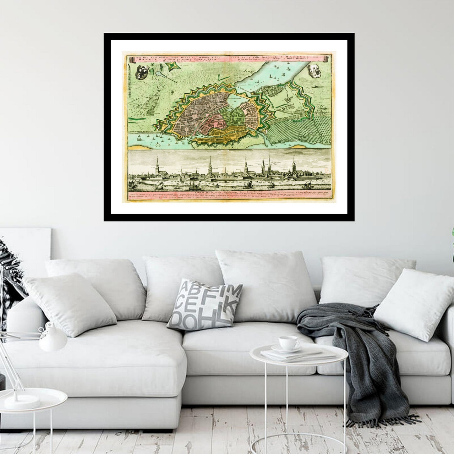 Antique map of Hamburg from 1730 - art print. Vintage poster from the old maps of Germany collection