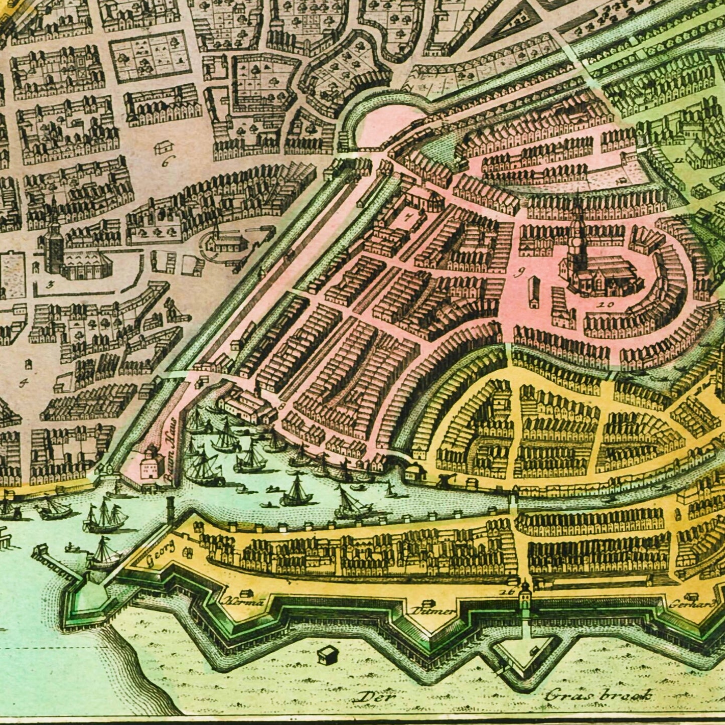 Hamburg Germany 1730 - Old Antique Map - Art Print