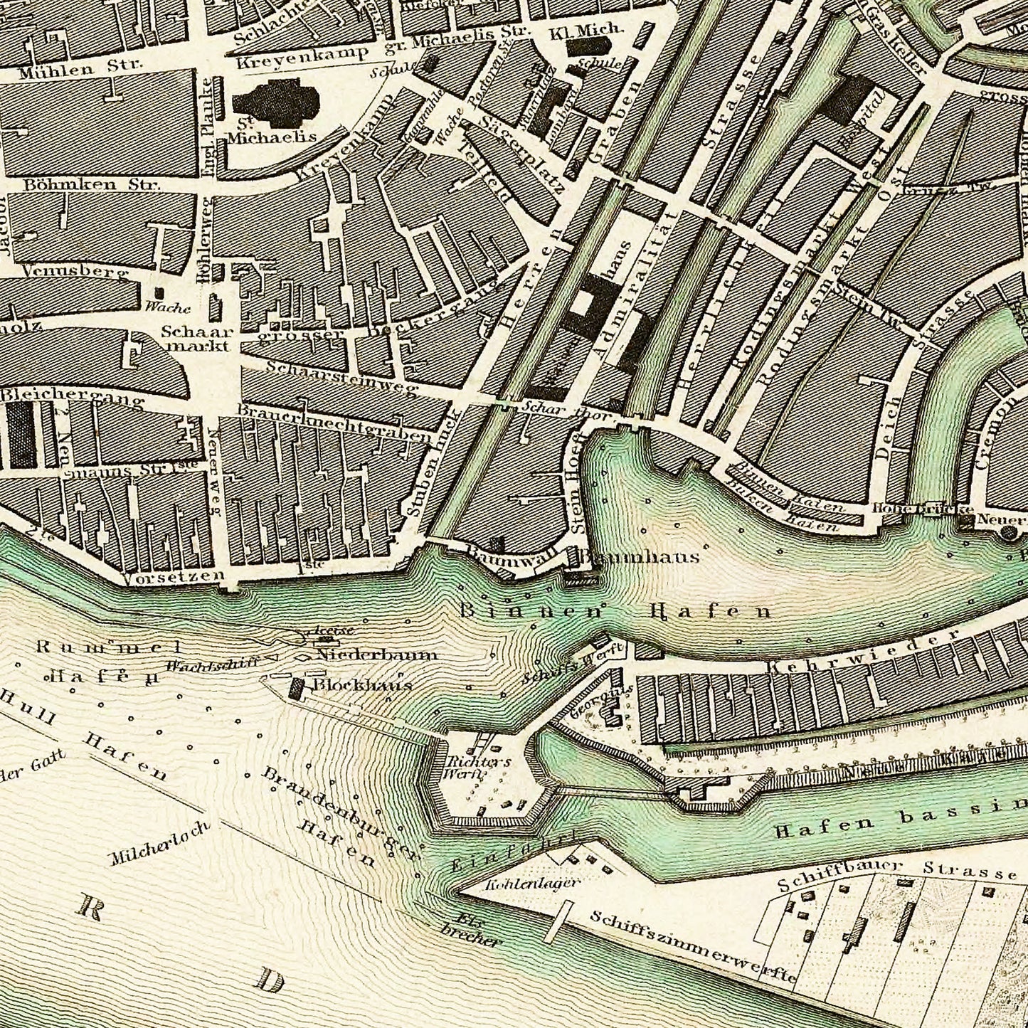 Hamburg Germany 1844 - Old Antique Map - Art Print