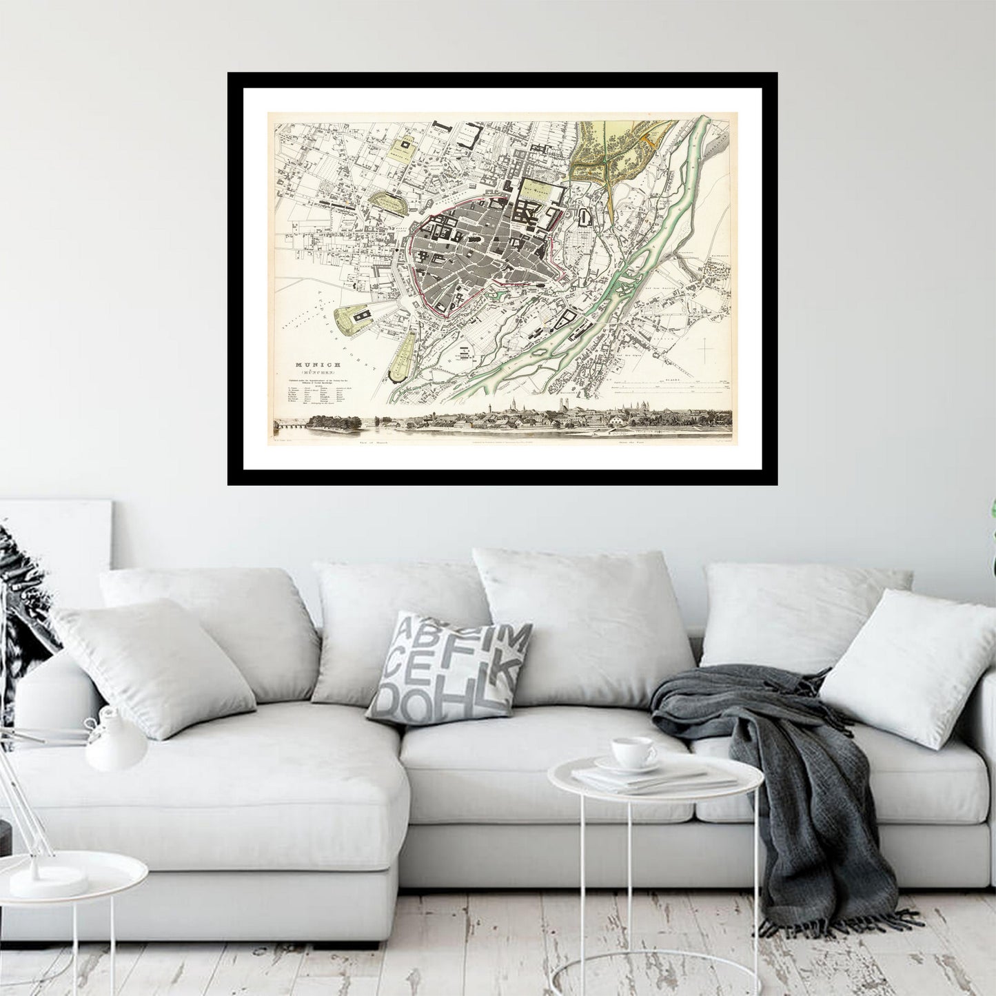 Antique map of Munich from 1832 - art print. Vintage poster from the old maps of Germany collection